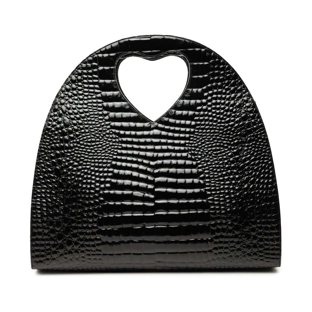 Saint Laurent Croc Embossed Patent Handbag Black Leather Very good - Front View