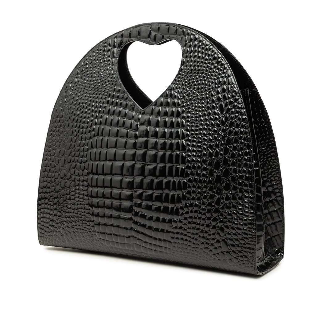 Saint Laurent Croc Embossed Patent Handbag Black Leather Very good - Back View