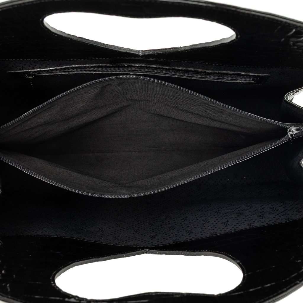 Saint Laurent Croc Embossed Patent Handbag Black Leather Very good - Model View