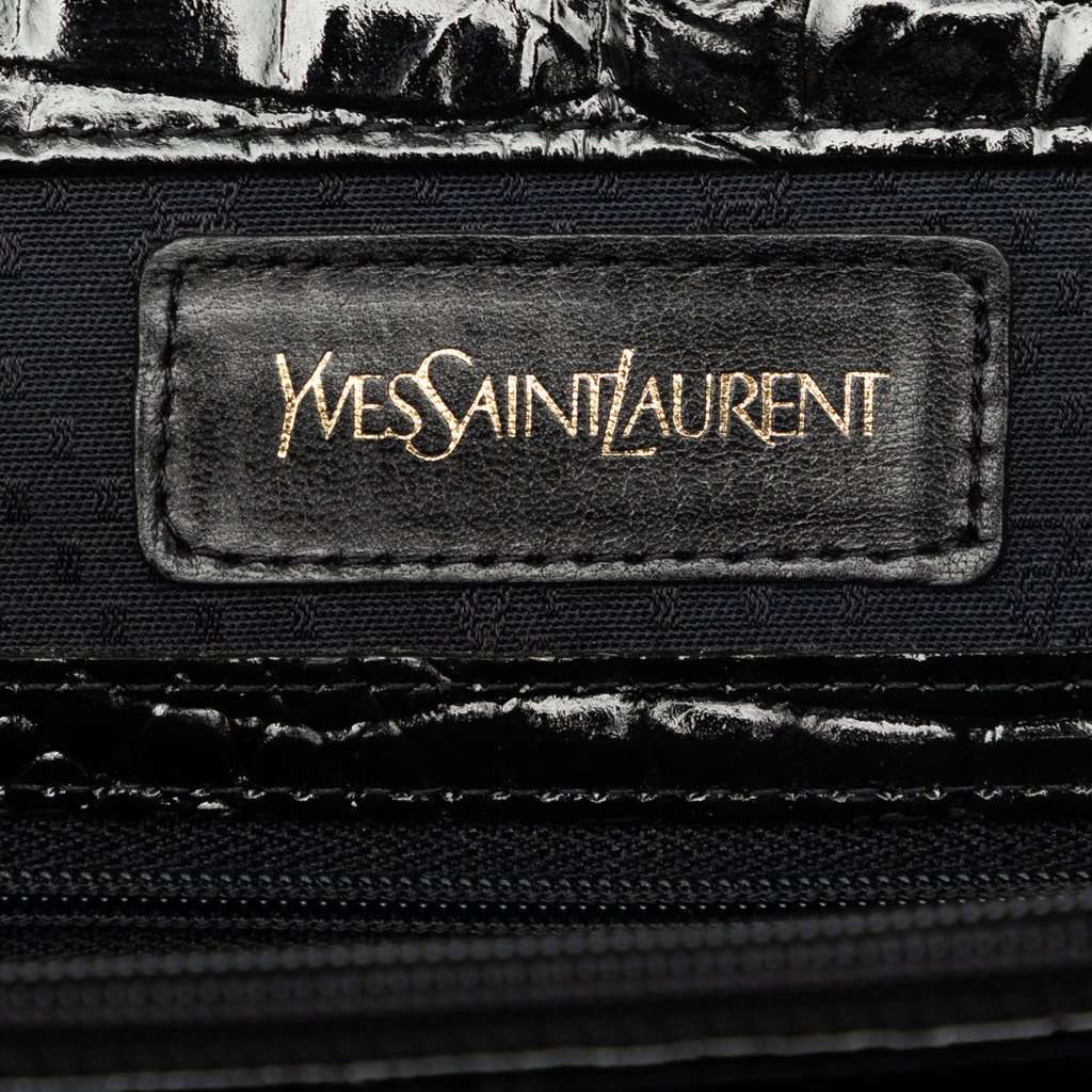 Saint Laurent Croc Embossed Patent Handbag Black Leather Very good - Box View