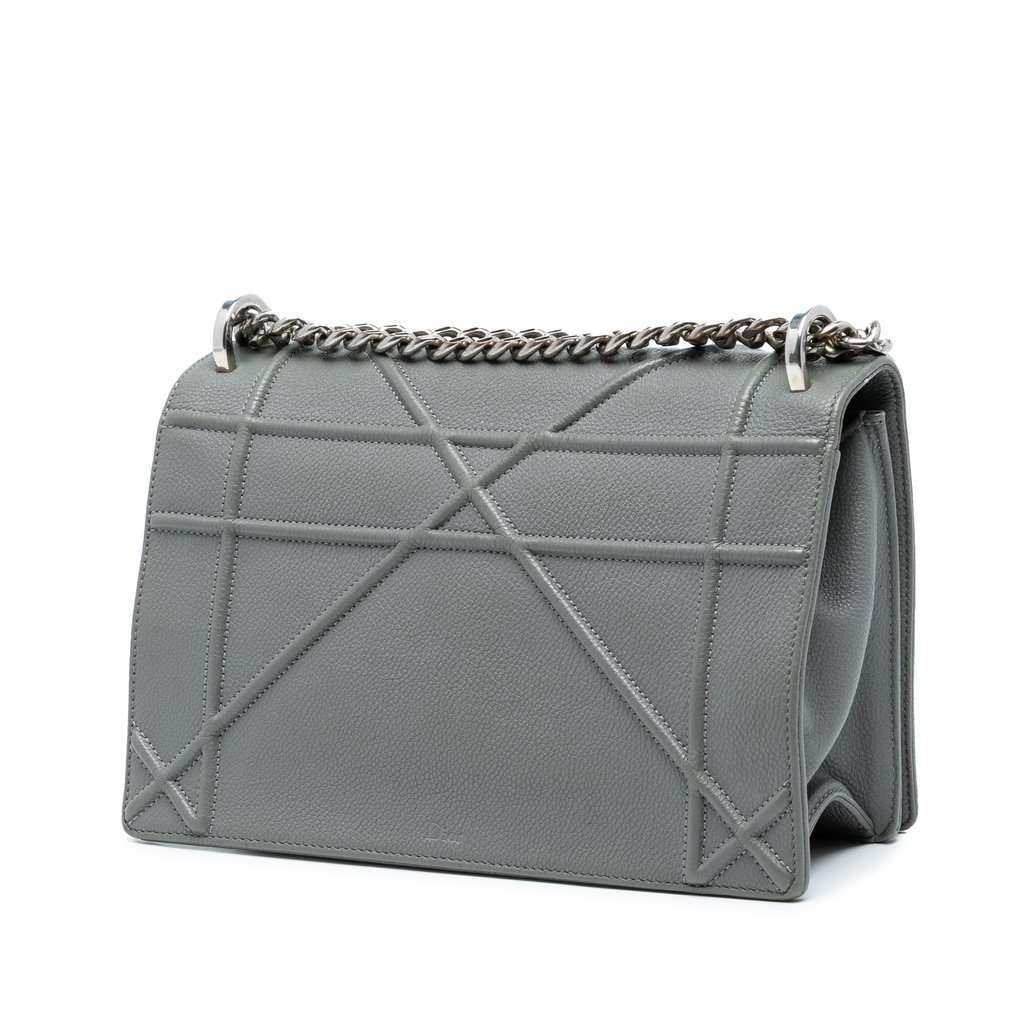 Dior Medium Grained Calfskin Diorama Flap Grey Leather Good - Back View