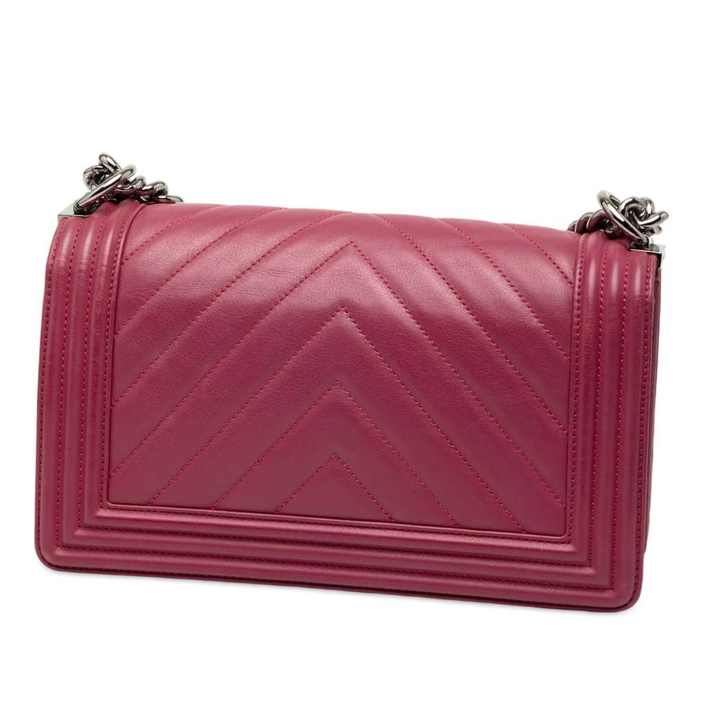 Chanel Old Medium Chevron Lambskin Boy Flap Pink Leather Very good - Back View