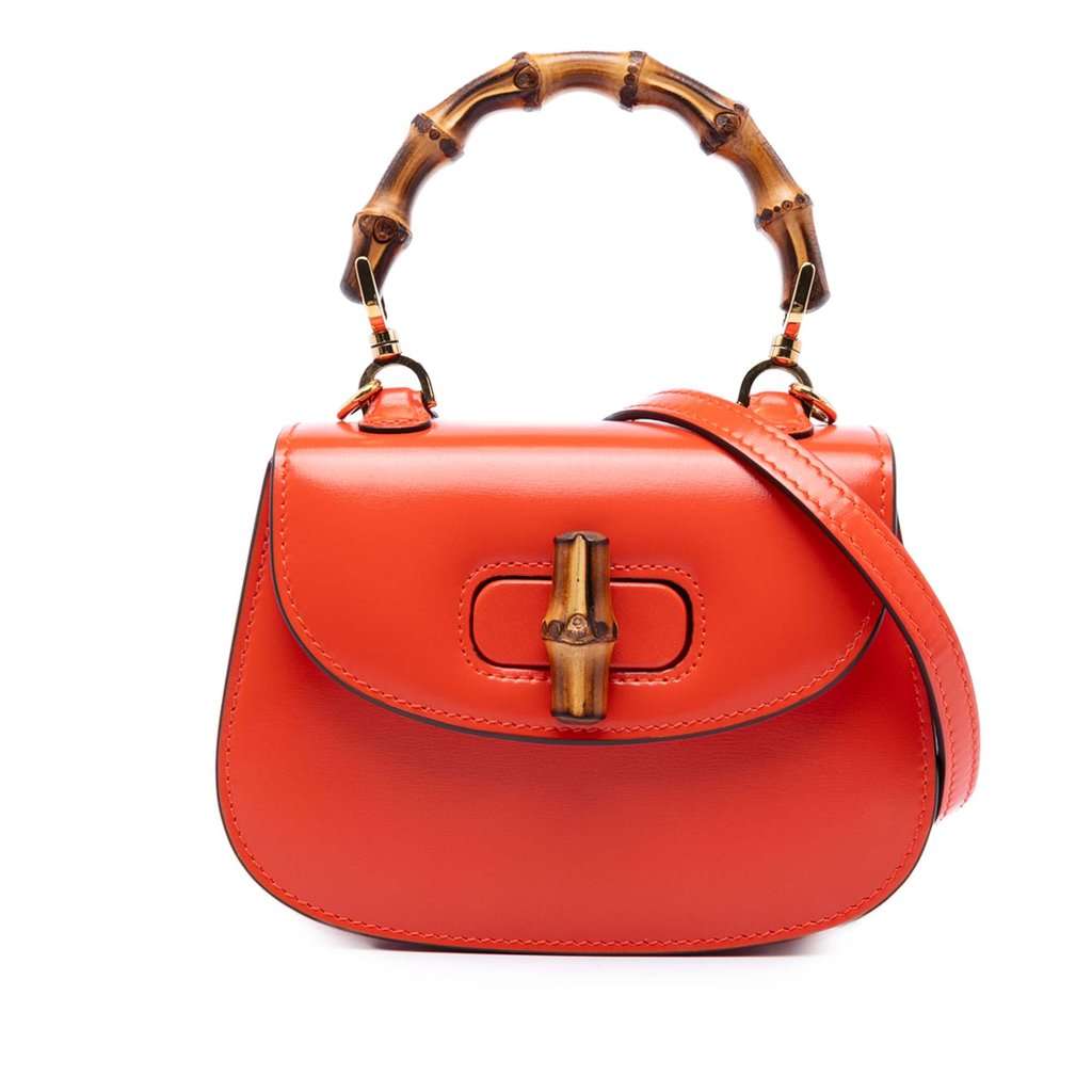 Gucci Mini Calfskin 1947 Bamboo Top Handle Bag Orange Leather Very good condition - Front View