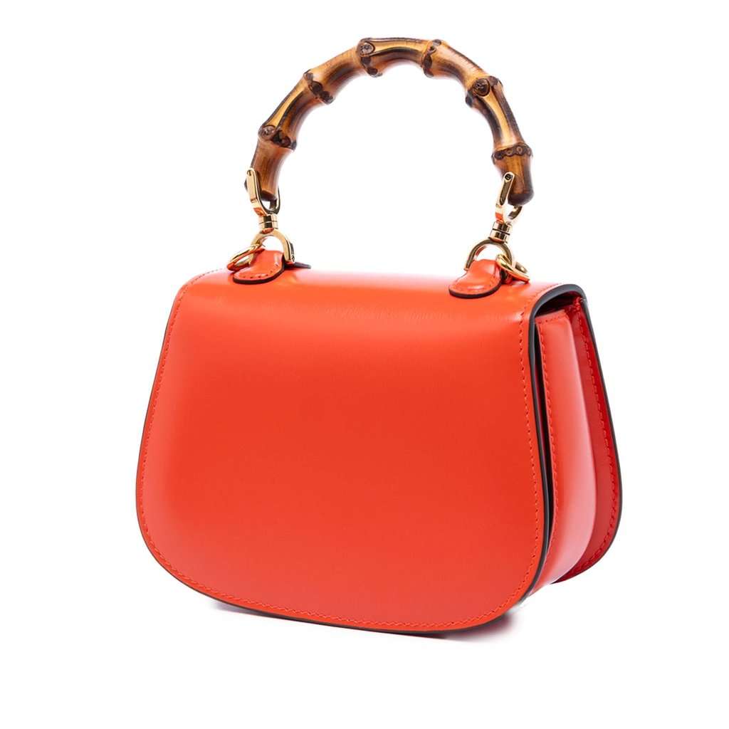 Gucci Mini Calfskin 1947 Bamboo Top Handle Bag Orange Leather Very good condition - Back View