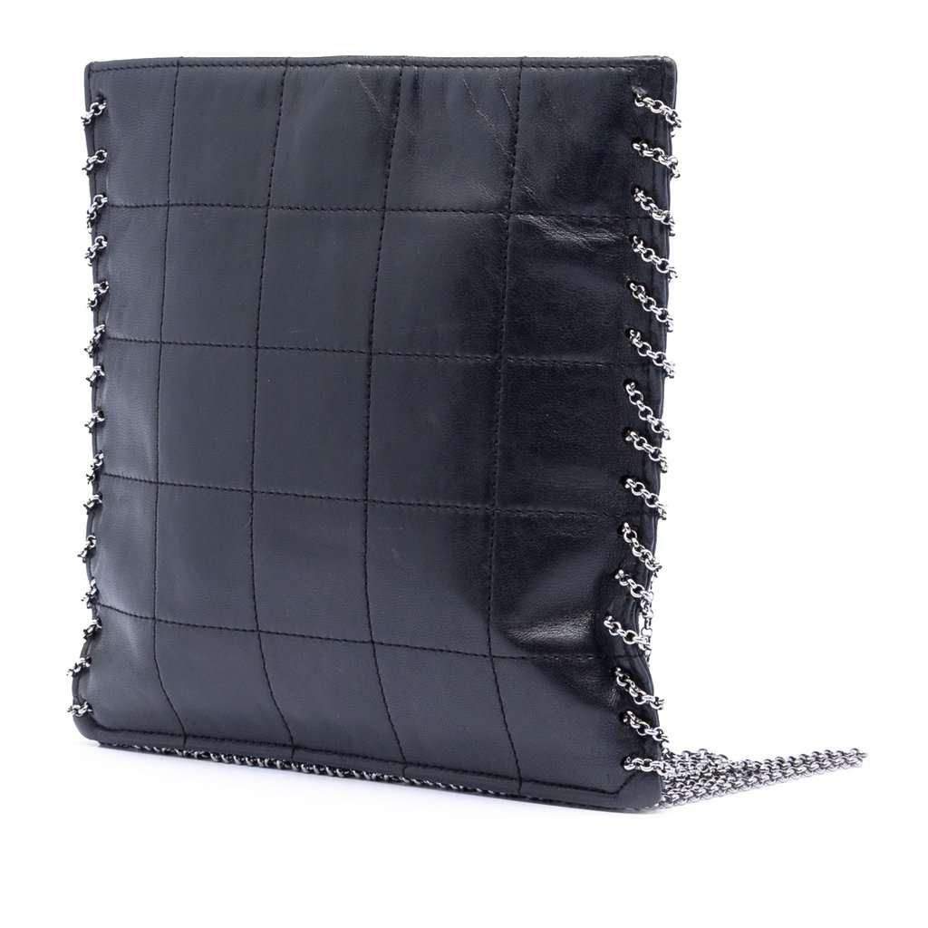 Chanel CC Choco Bar Lambskin Chain Fringe Crossbody Black Leather Very good condition - Back View