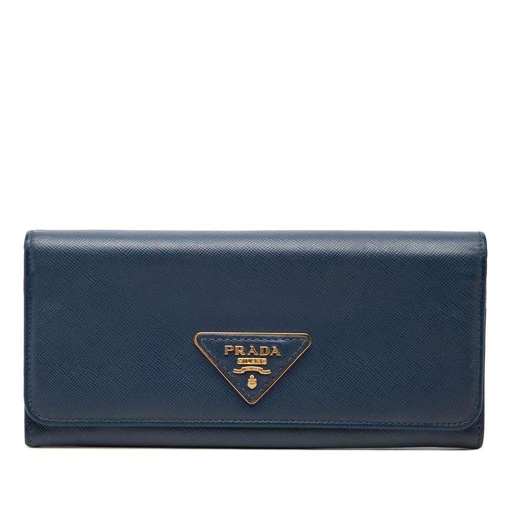 Prada Saffiano Lux Continental Wallet Blue Leather Very good condition - Front View