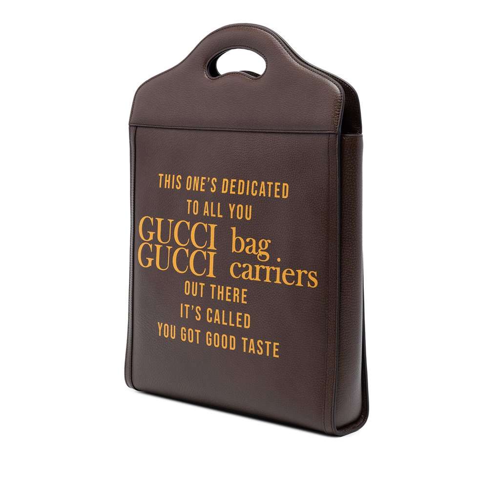 Gucci 100th Anniversary Textured Calfskin Logo Convertible Tote Brown Leather Very good condition - Back View