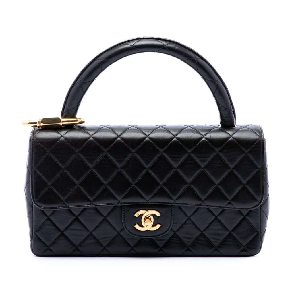 Chanel Medium Lambskin Kelly Parent Top Handle Bag Black Leather Very good condition - Front View