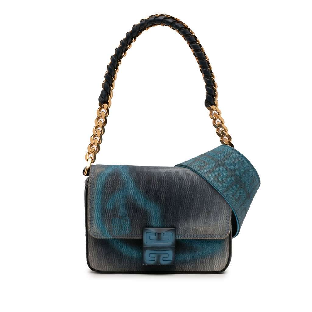 Givenchy Chito Small 4G Graffiti Effect Canvas and Leather Satchel Blue Very good - Front View