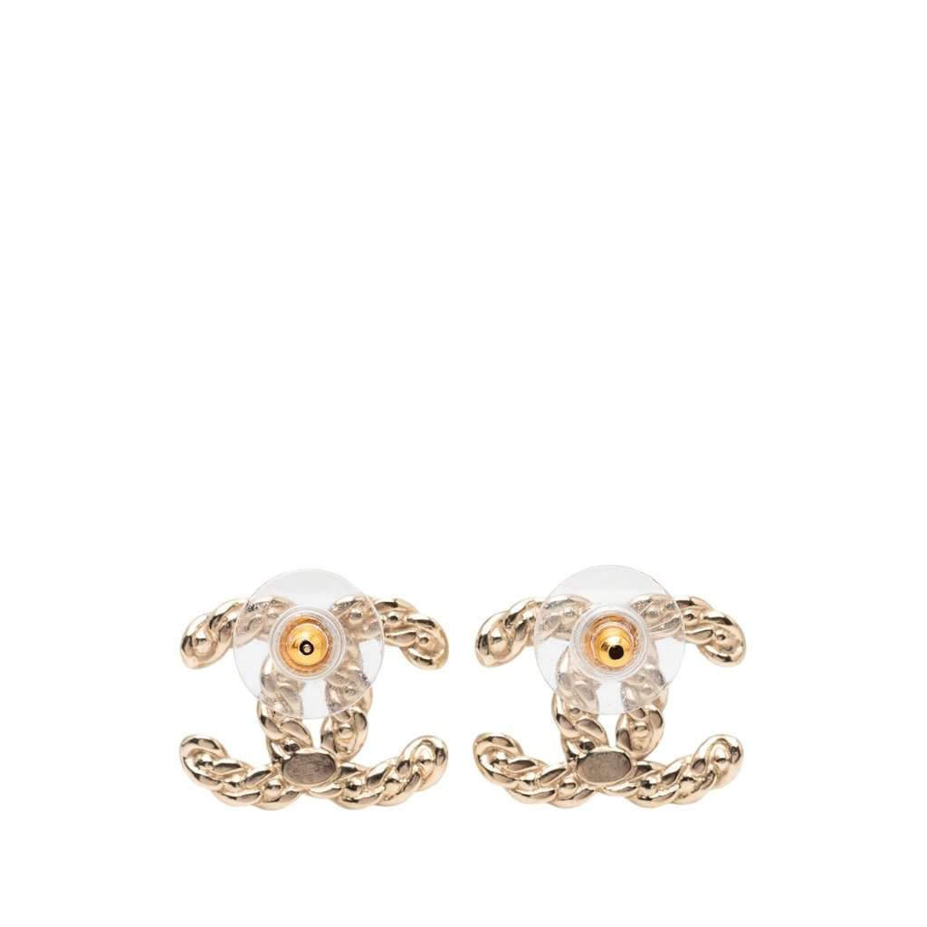 Chanel CC Gold Plated Strass Twisted Chain Link Bullet Back Earrings Gold Metal Very good condition - Back View