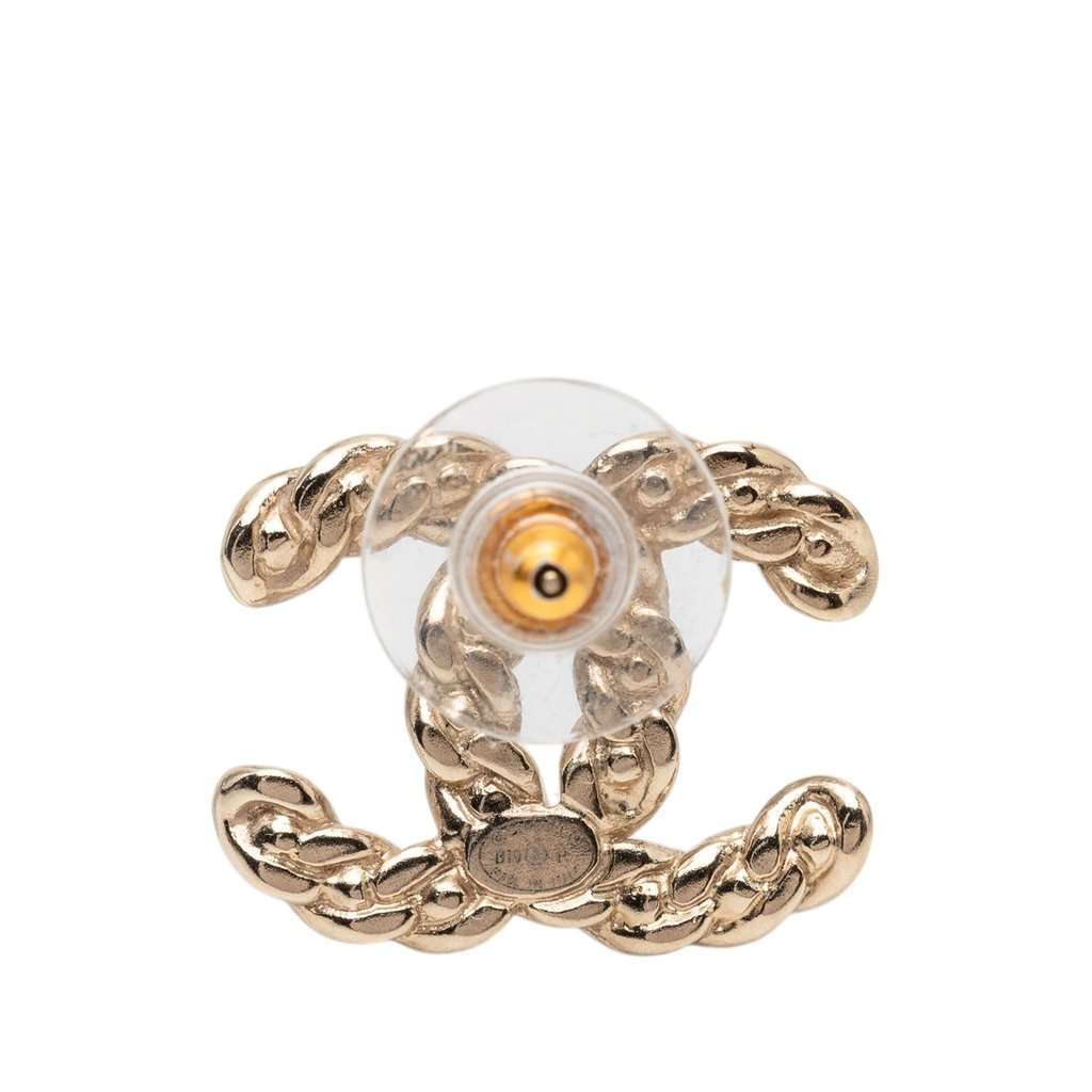 Chanel CC Gold Plated Strass Twisted Chain Link Bullet Back Earrings Gold Metal Very good condition - Inside View