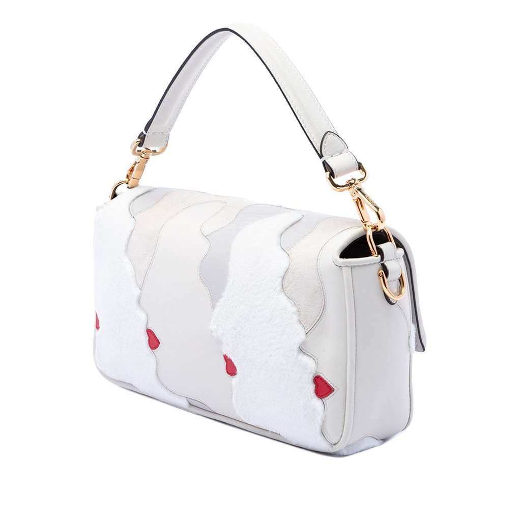 Fendi Nappa and Mink Fur Faces Baguette Satchel Silver Leather Very good condition - Back View