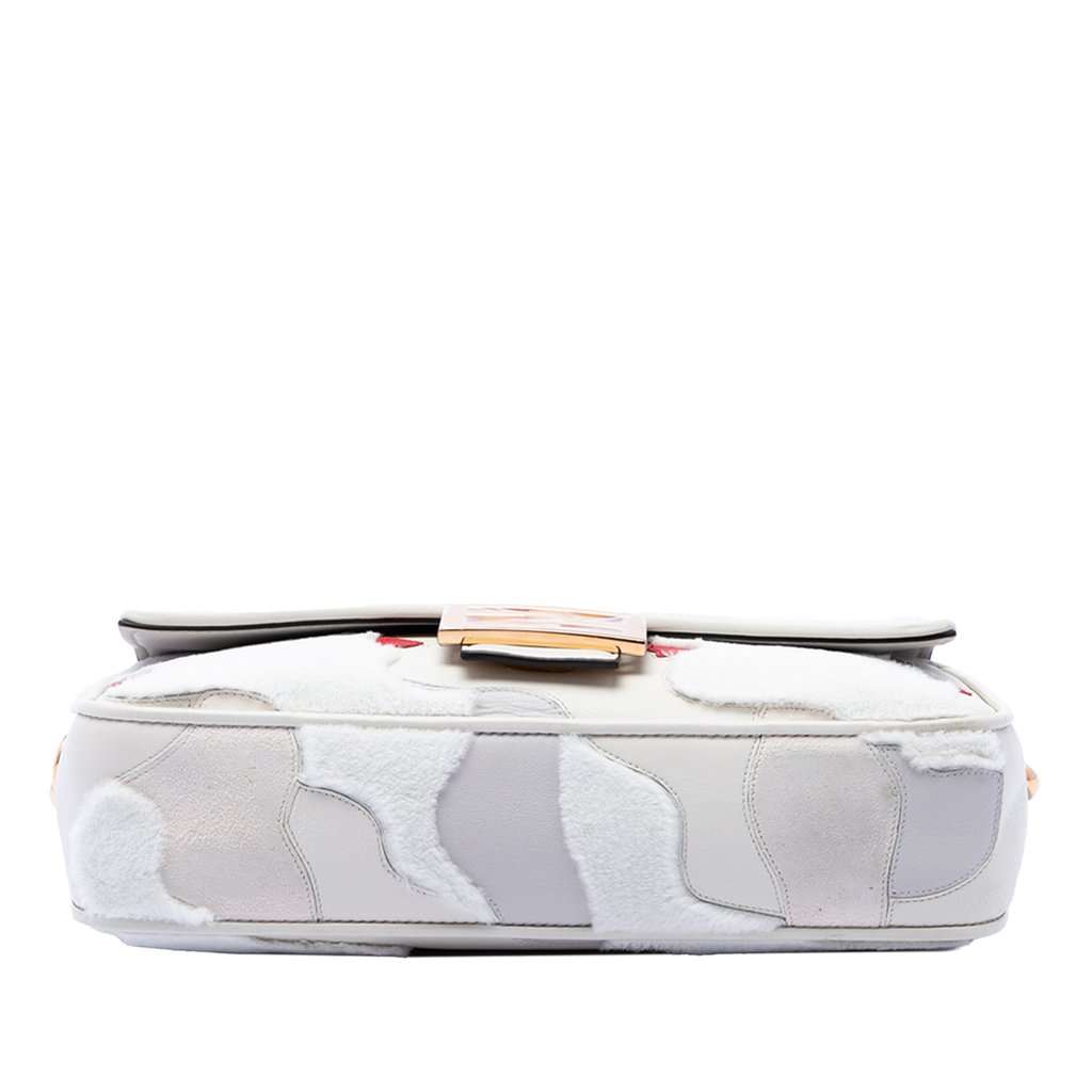 Fendi Nappa and Mink Fur Faces Baguette Satchel Silver Leather Very good condition - Inside View