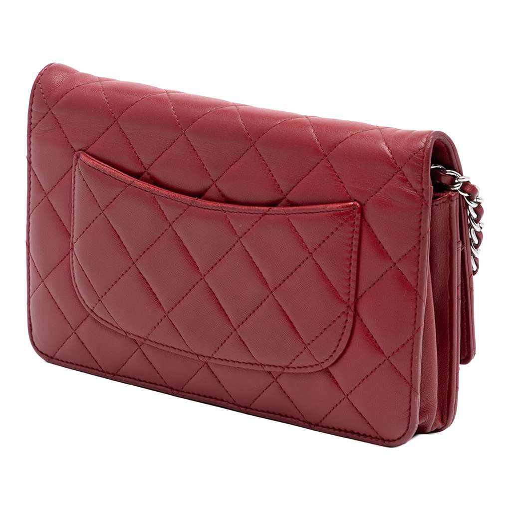 Chanel CC Quilted Lambskin Wallet on Chain Red Leather Very good - Back View