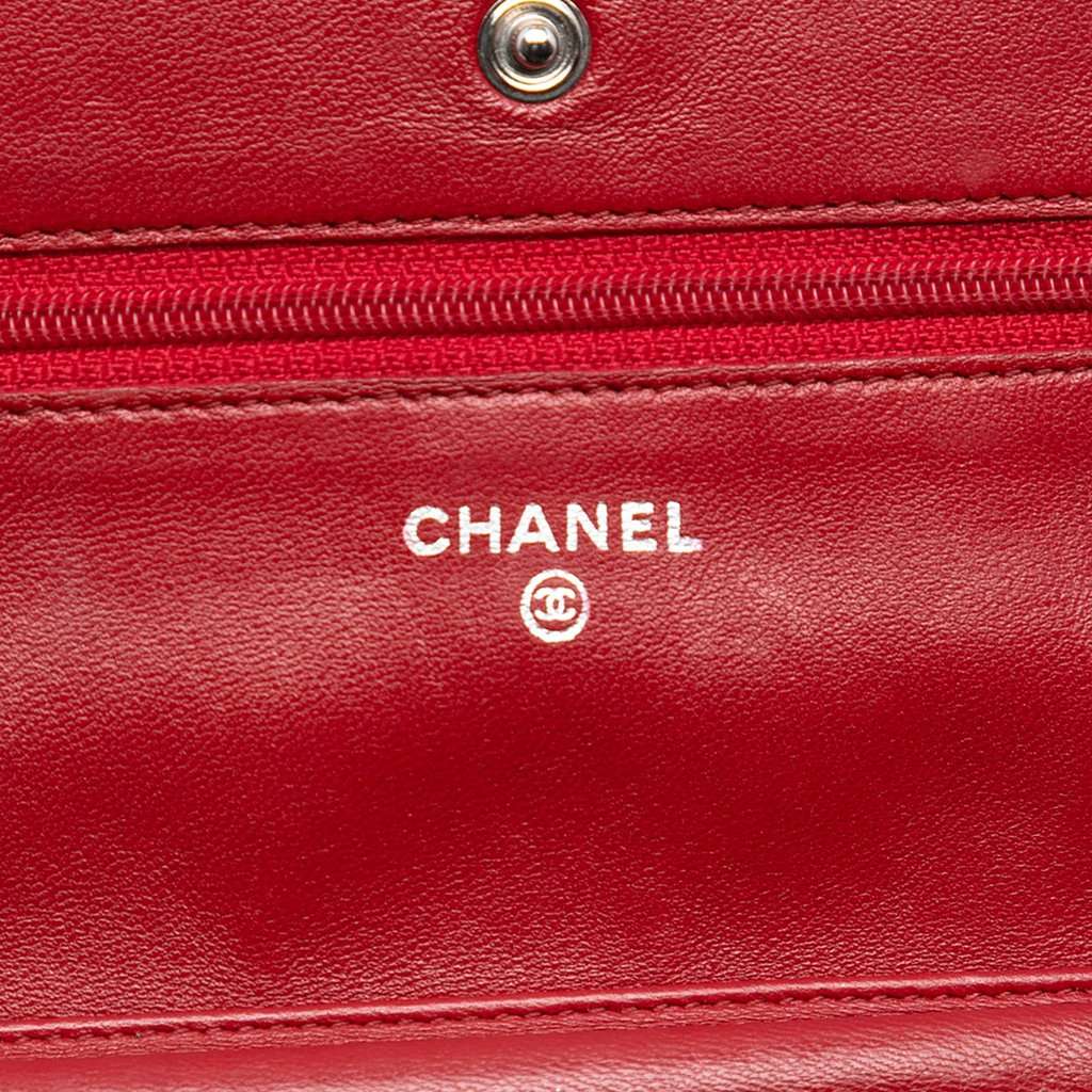 Chanel CC Quilted Lambskin Wallet on Chain Red Leather Very good - Box View