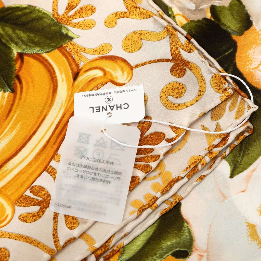 Chanel Camellia Baroque Silk Scarf Gold Very good - Back View