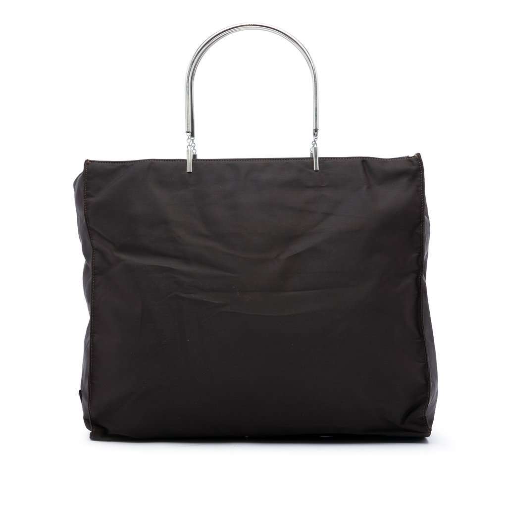 Prada Tessuto Metal Handle Bag Brown Very good - Front View