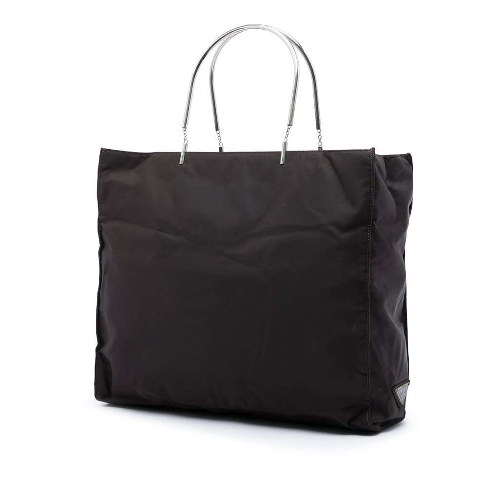 Prada Tessuto Metal Handle Bag Brown Very good - Back View