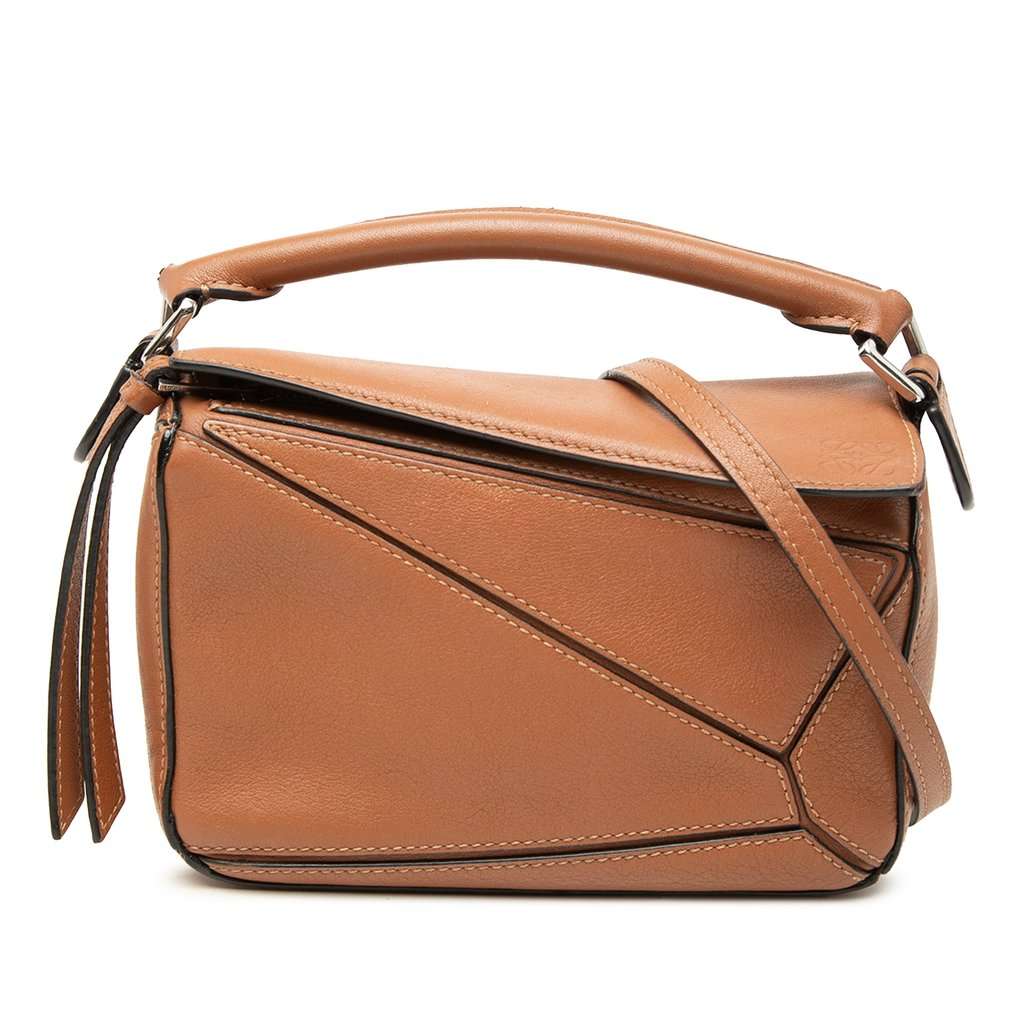 LOEWE Mini Calfskin Puzzle Satchel Brown Leather Very good condition - Front View