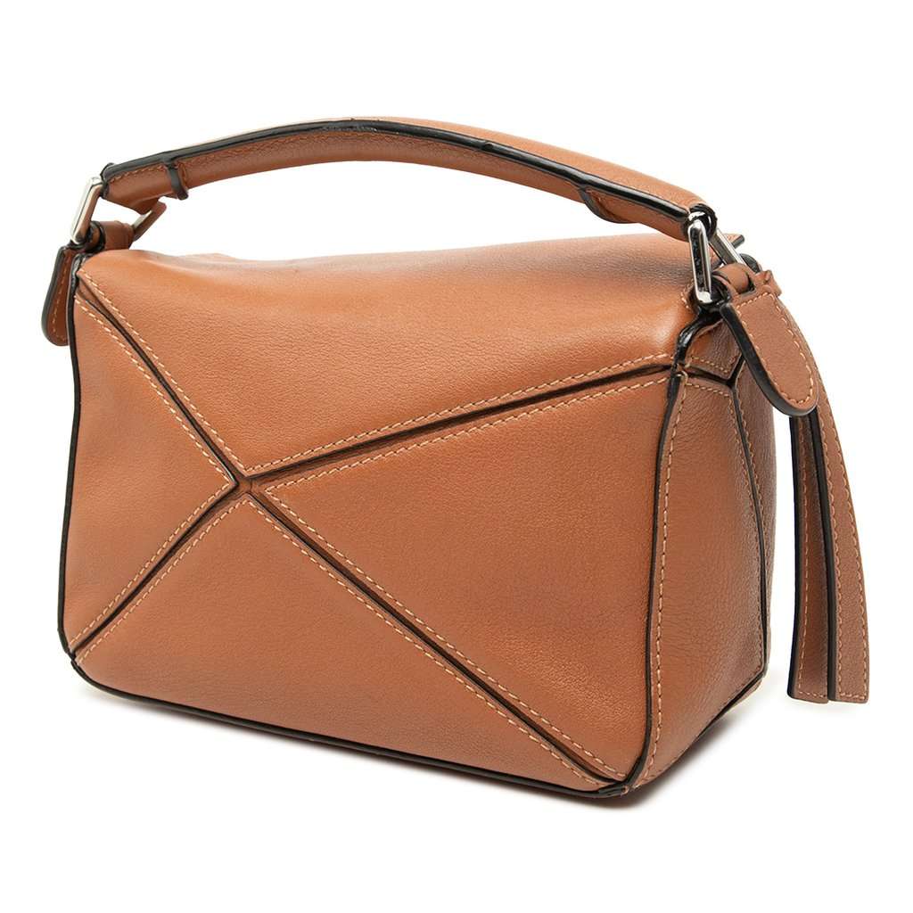 LOEWE Mini Calfskin Puzzle Satchel Brown Leather Very good condition - Back View
