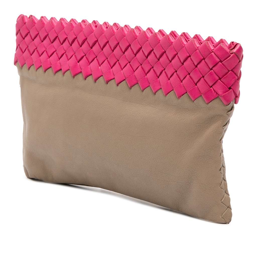 Bottega Veneta Intrecciato Trimmed Bicolor Nappa Clutch Beige Leather Very good - Back View