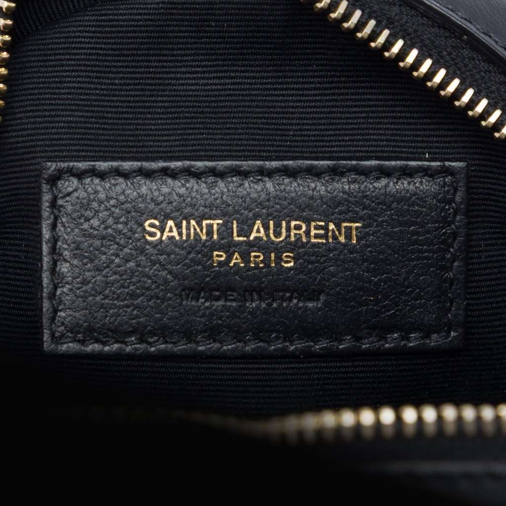 Saint Laurent Baby Chevron Calfskin Round Vinyle Belt Bag Black Leather Very good condition - Box View
