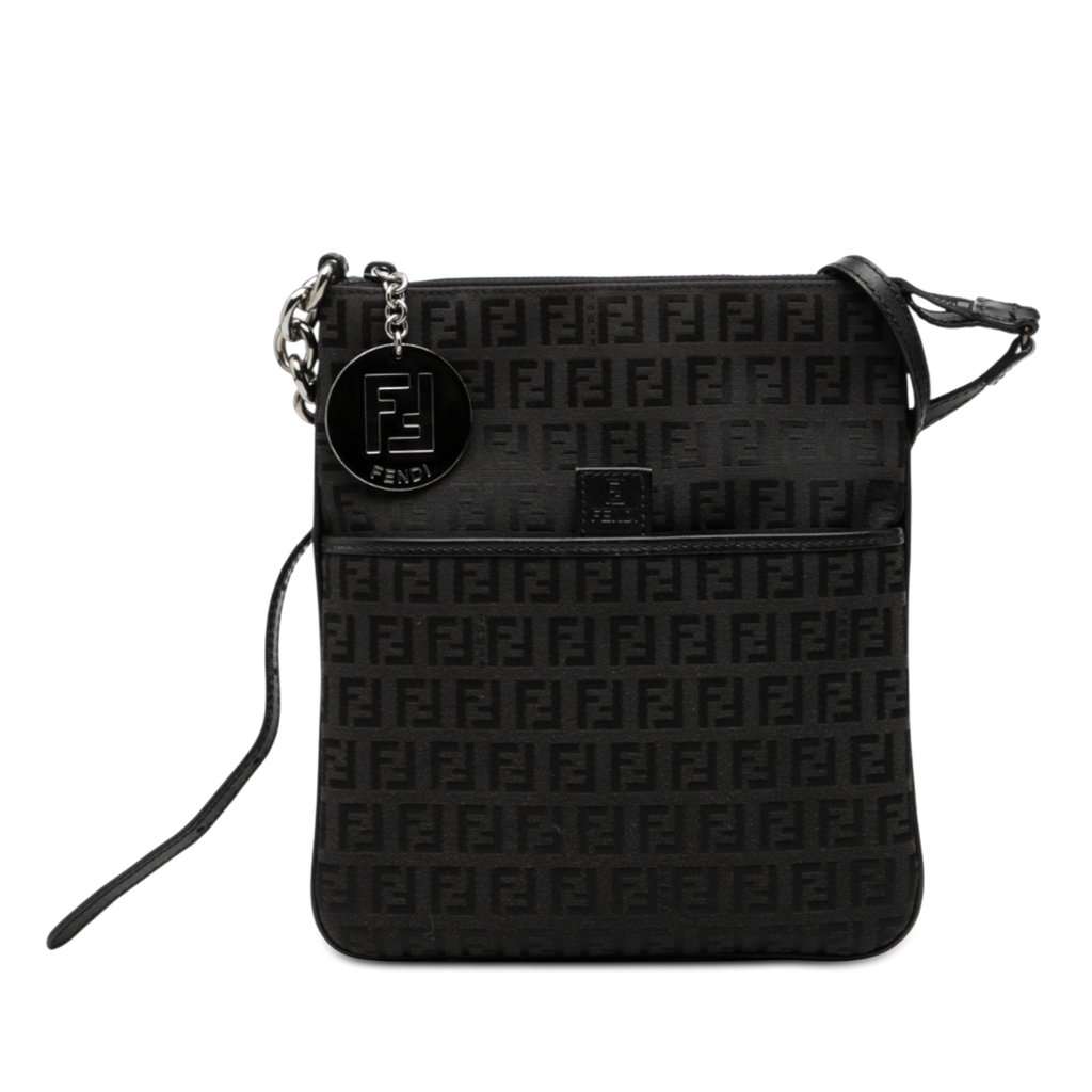 Fendi Zucchino Canvas Crossbody Black Very good - Front View