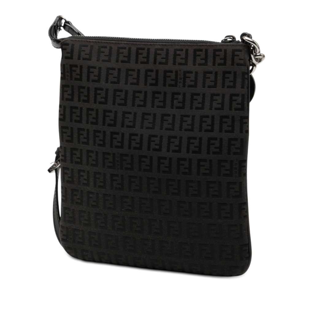 Fendi Zucchino Canvas Crossbody Black Very good - Back View