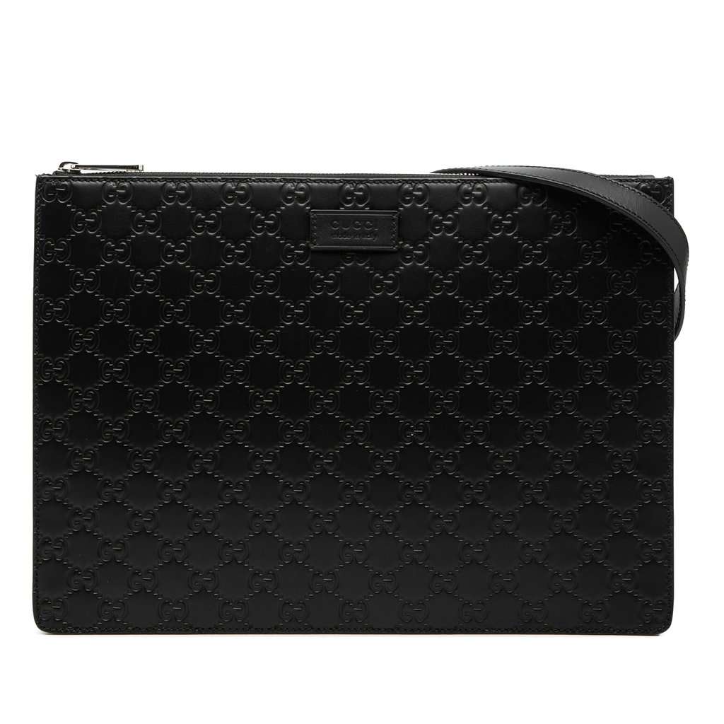 Gucci Guccissima Zip Messenger Bag Black Leather Very good condition - Front View