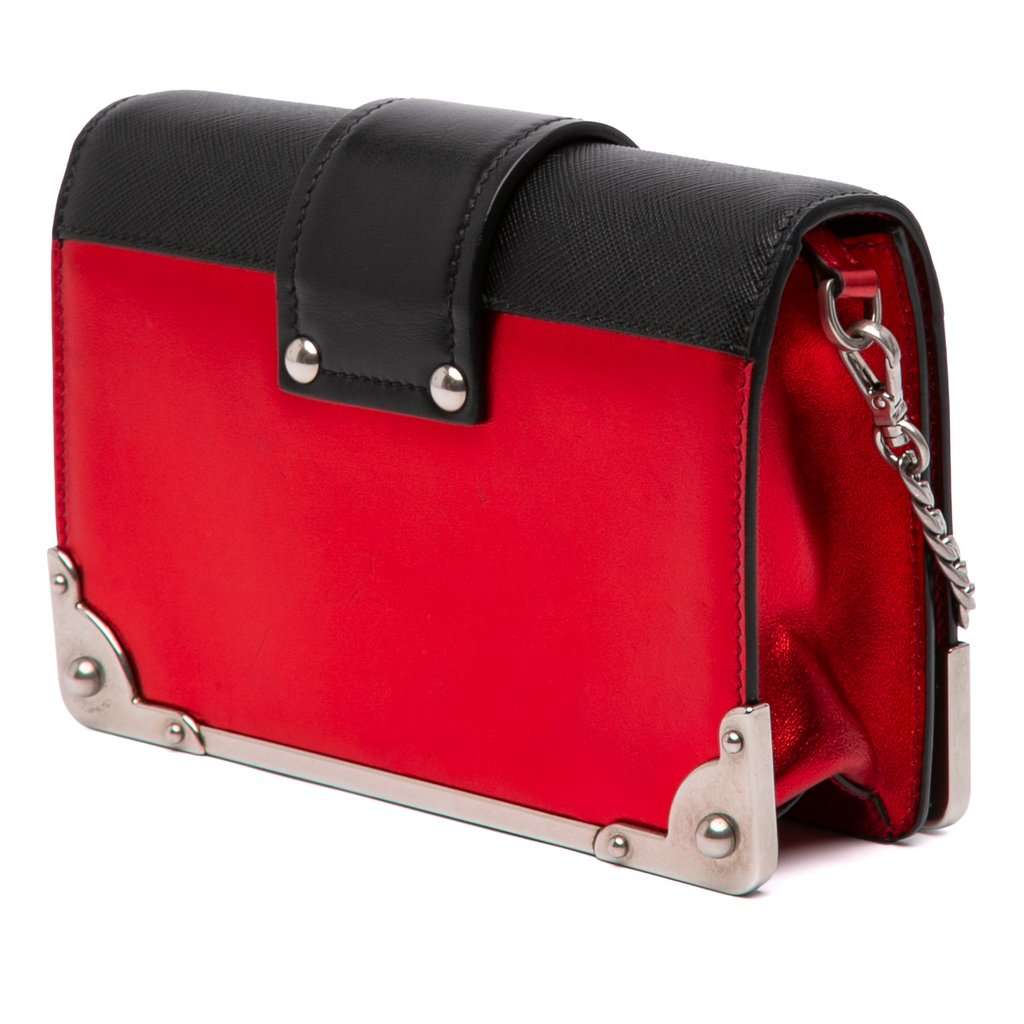 Prada Saffiano Trimmed Metallic Vitello Cahier Bag Red Leather Very good - Back View
