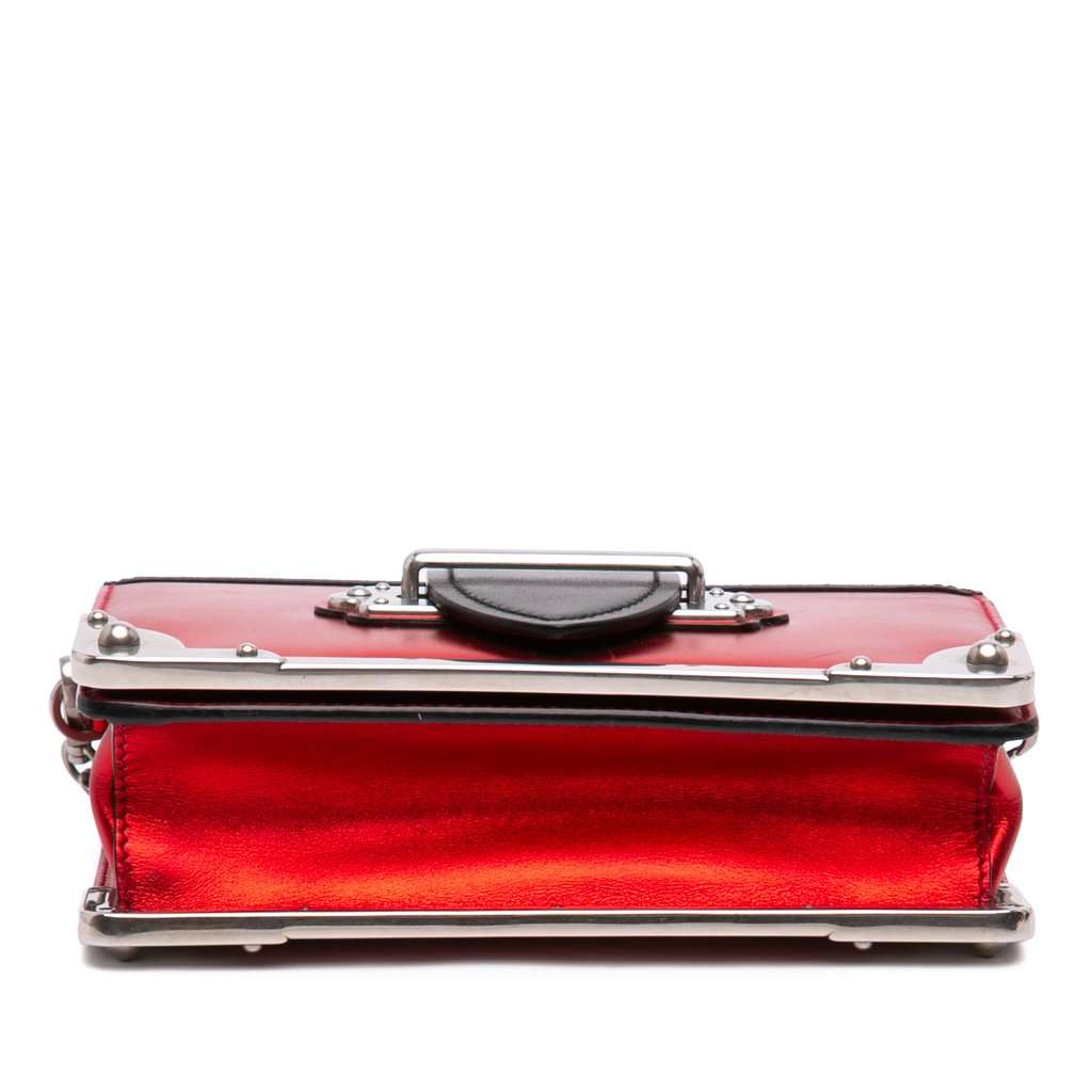 Prada Saffiano Trimmed Metallic Vitello Cahier Bag Red Leather Very good - Inside View