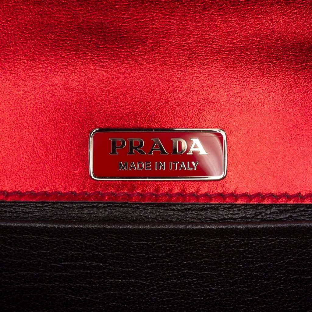 Prada Saffiano Trimmed Metallic Vitello Cahier Bag Red Leather Very good - Box View