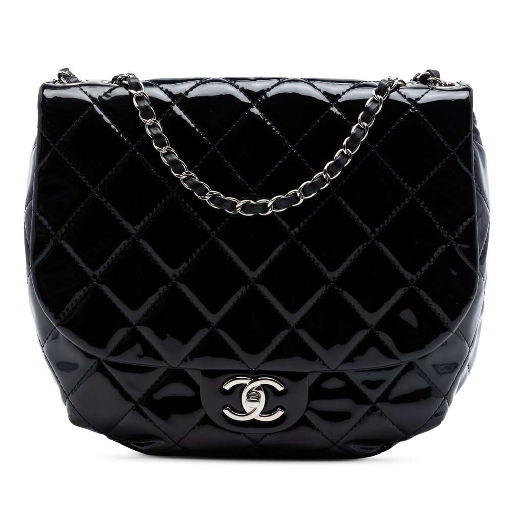 Chanel Medium Quilted Patent Bubble CC Flap Black Leather Very good condition - Front View