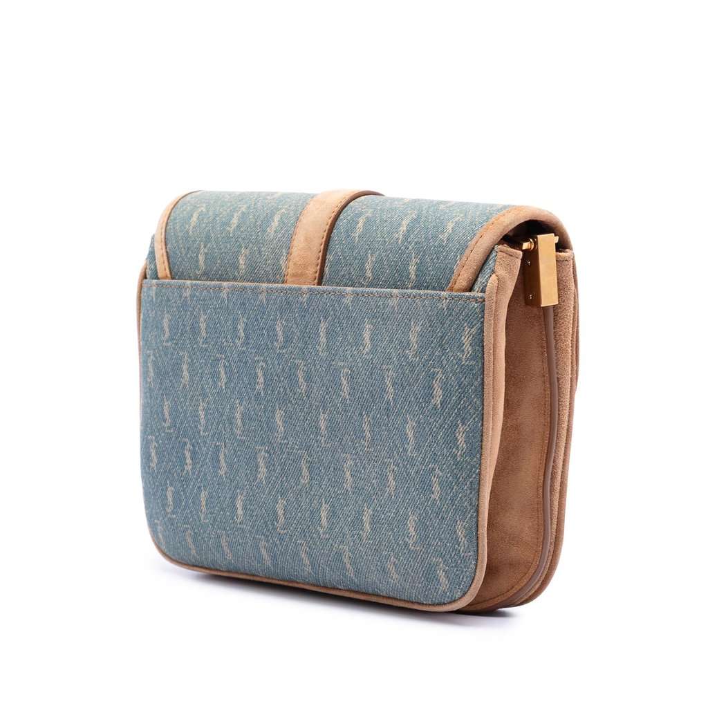 Saint Laurent Suede Trimmed Denim Monogram Allover Crossbody Blue Very good condition - Back View