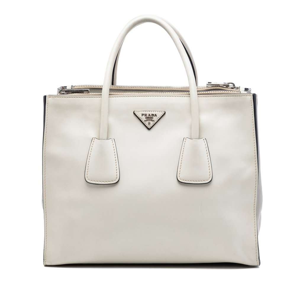 Prada Glace Calf Twin Pocket Double Handle Satchel White Leather Very good - Front View