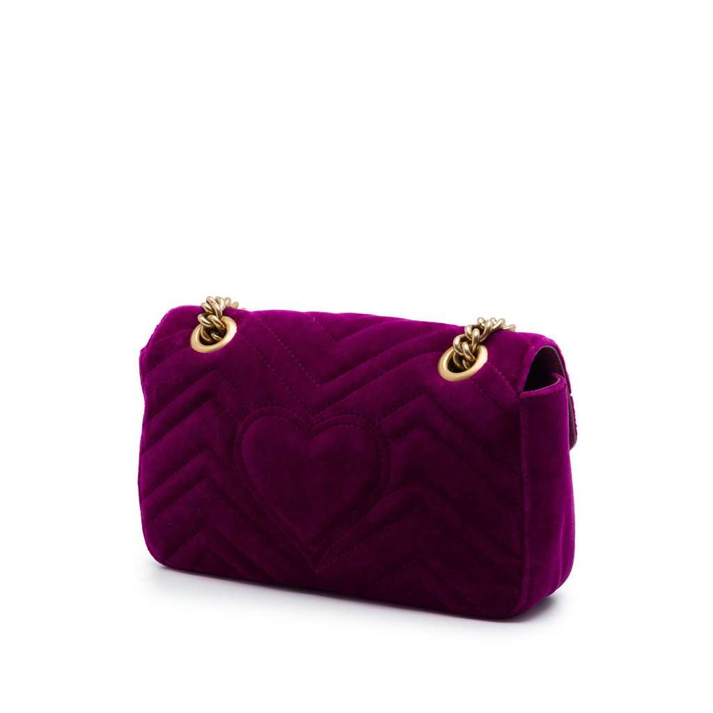 Gucci Small GG Marmont Matelasse Velvet Crystal Embellished Shoulder Bag Purple Very good condition - Back View