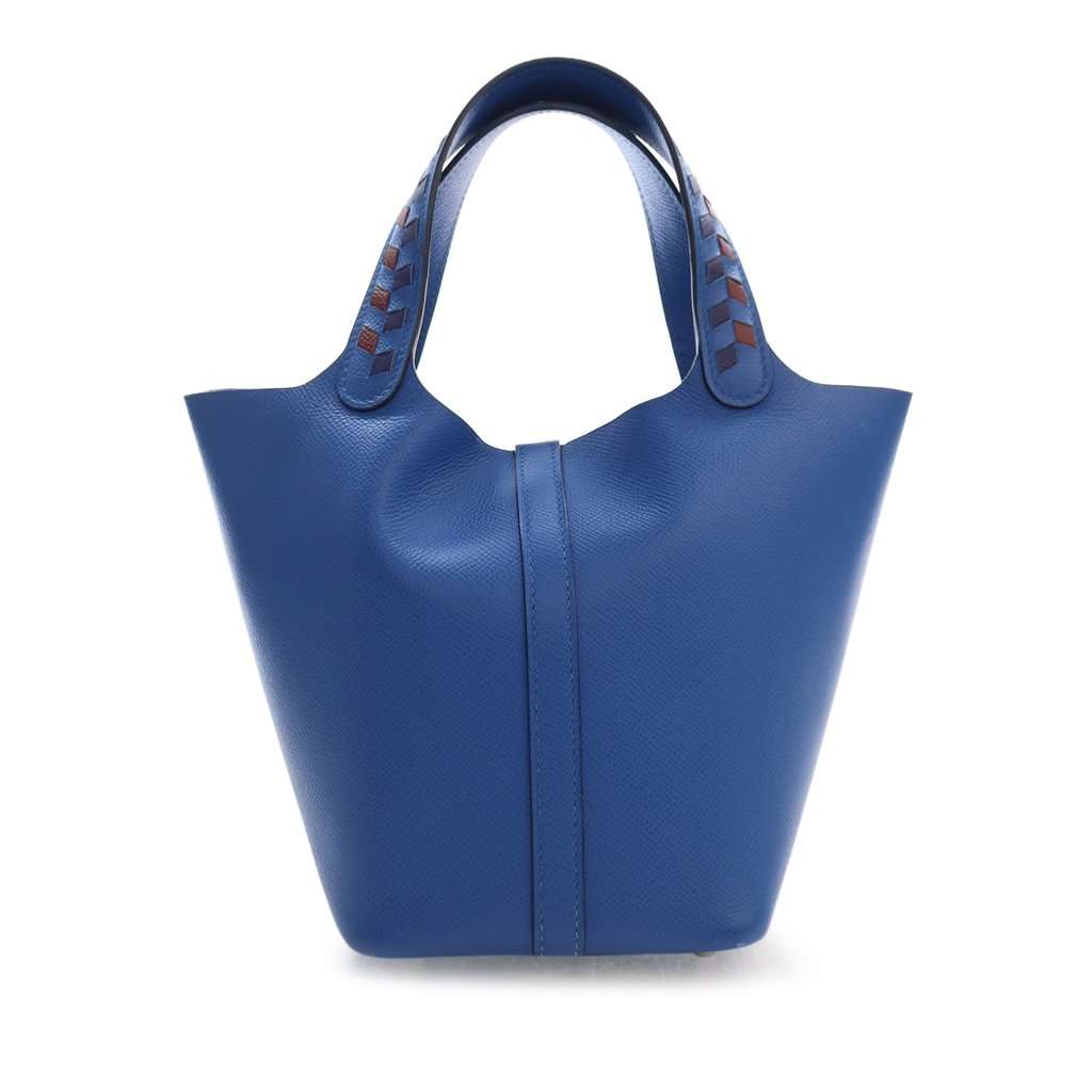 Hermès Epsom Tressage Picotin Lock 18 Blue Leather Very good condition - Back View