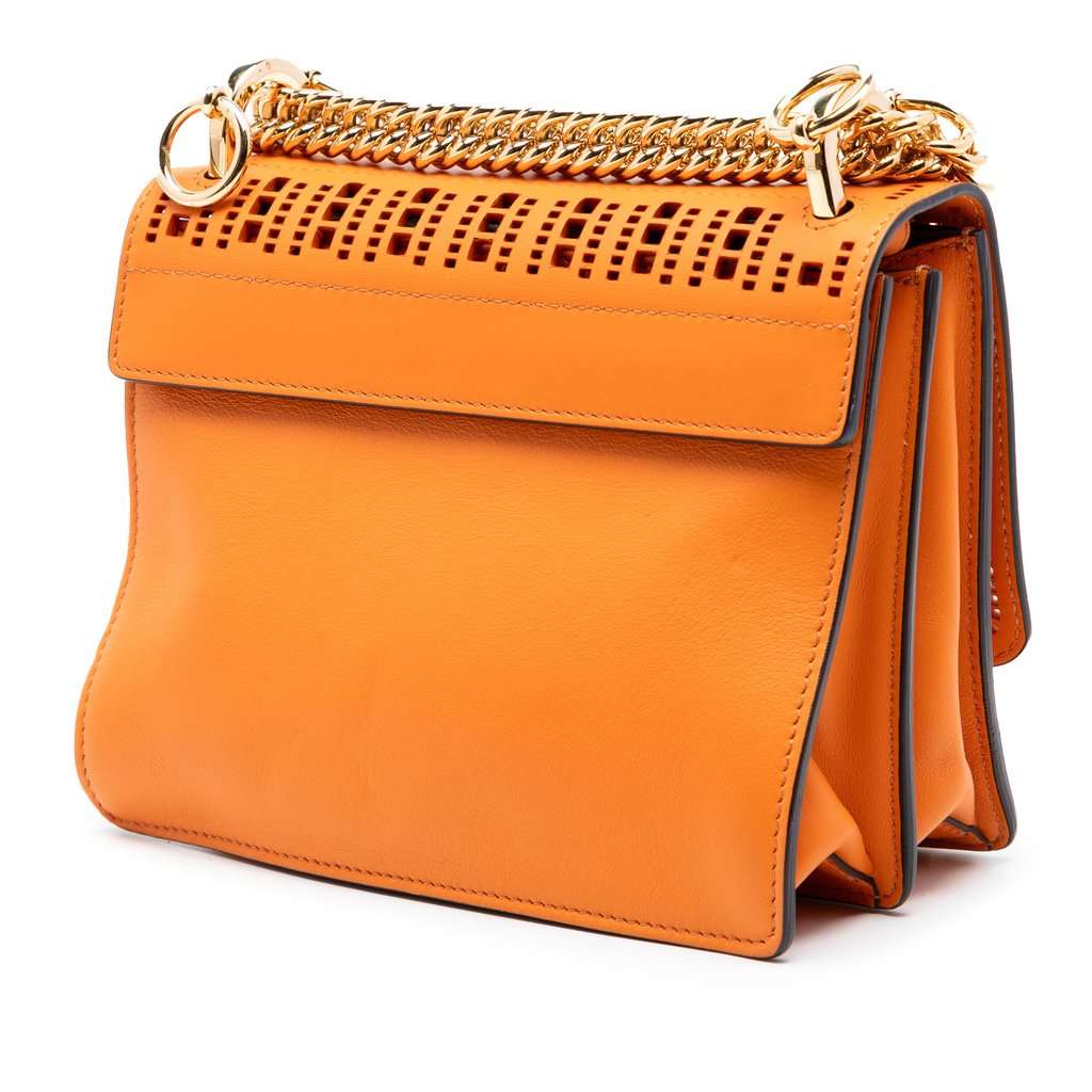 Fendi Small Vitello Grace Openwork Kan I Crossbody Orange Leather Very good condition - Back View