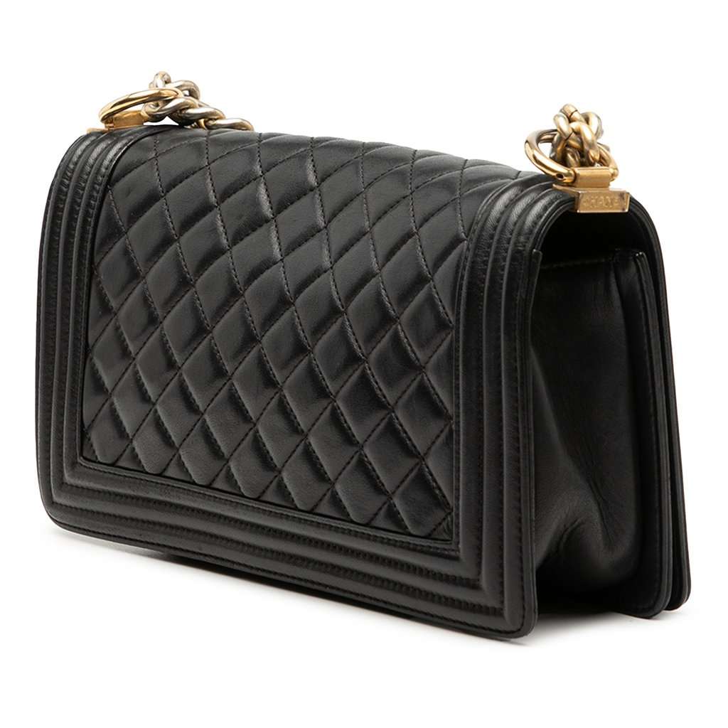 Chanel Medium Quilted Lambskin Boy Flap Black Leather Very good condition - Back View
