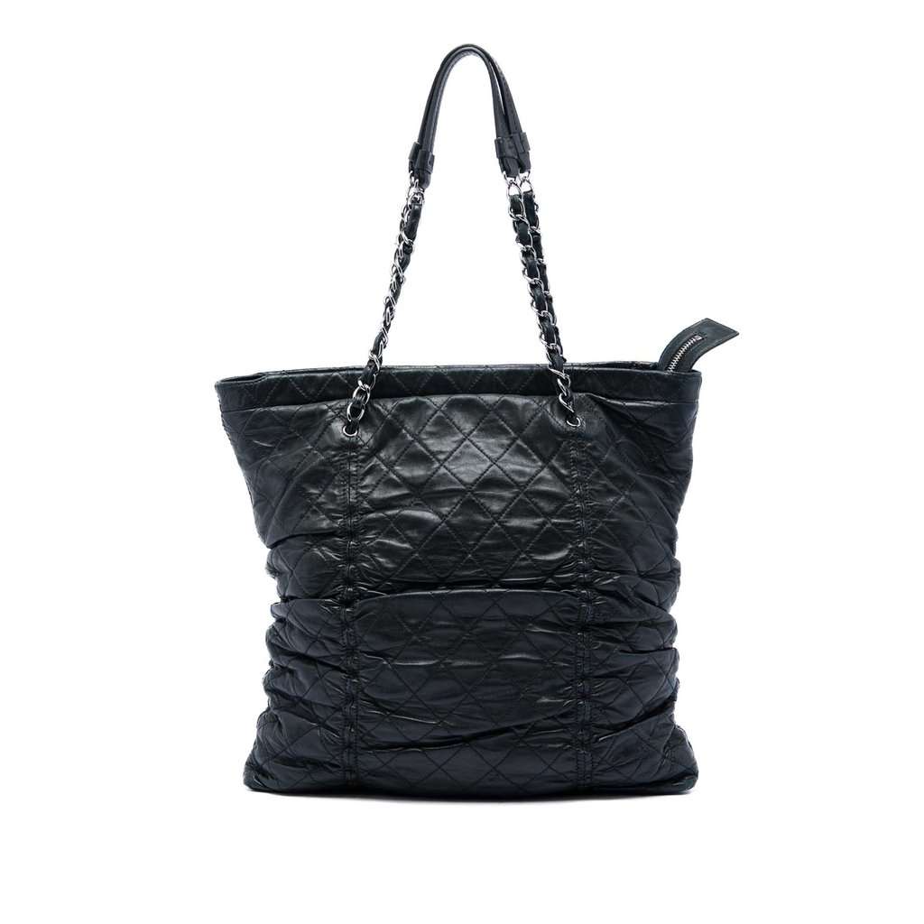 Chanel Quilted Lambskin North South Sharpei Shopping Tote Black Leather Very good - Front View
