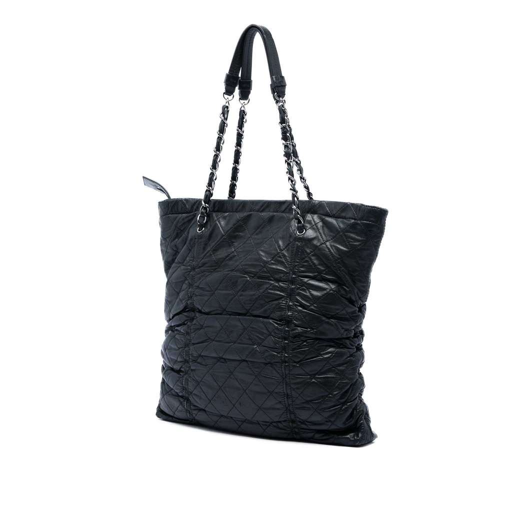 Chanel Quilted Lambskin North South Sharpei Shopping Tote Black Leather Very good - Back View