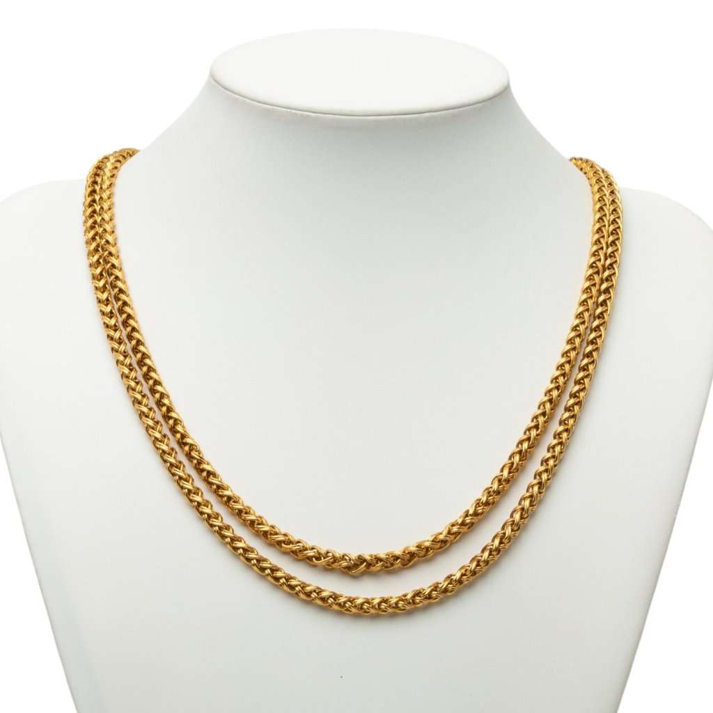 Chanel Gold Plated Medallion Double Strand Chain Necklace Gold Metal Very good - Model View