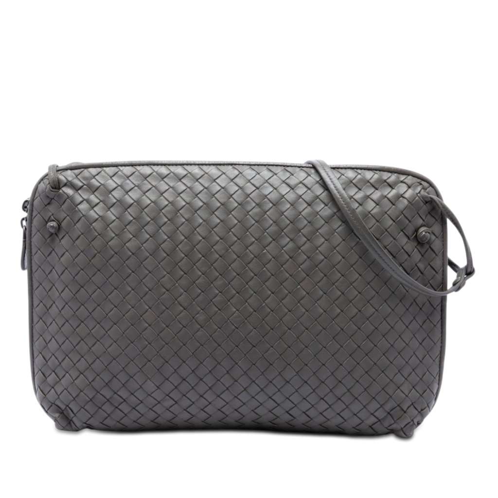 Bottega Veneta Large Nappa Intrecciato Nodini Crossbody Brown Leather Very good condition - Front View