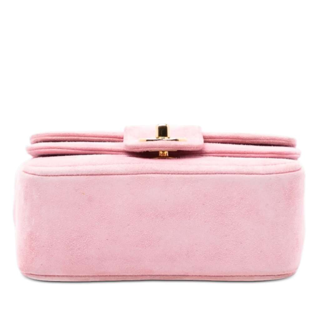 Chanel Mini Square CC Horizontal Quilted Suede Double Flap Pink Leather Very good condition - Inside View