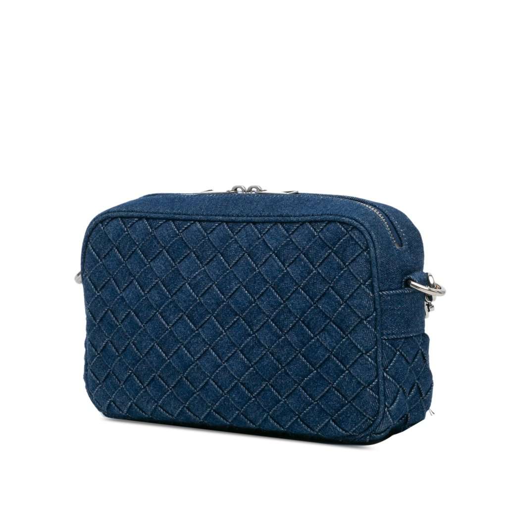 Bottega Veneta Small Denim Intreccio Camera Bag Blue Very good - Back View