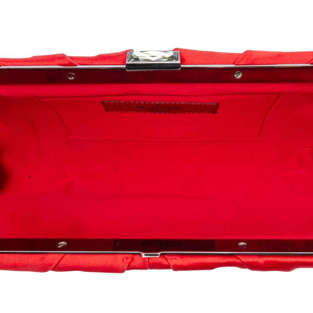 Valentino Satin Pleated Chain Evening Clutch Red Very good condition - Model View