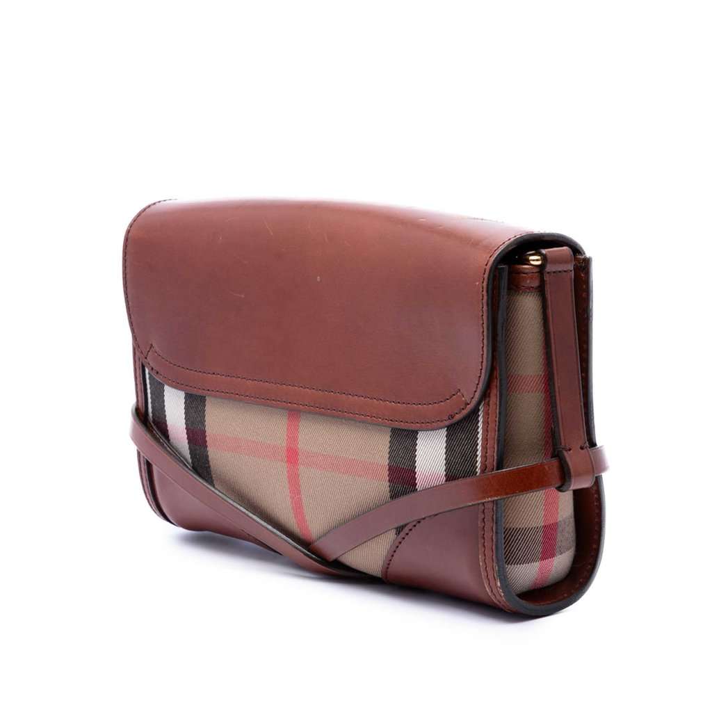Burberry Leather and House Check Canvas Bridle Abbott Crossbody Brown Leather Very good - Back View