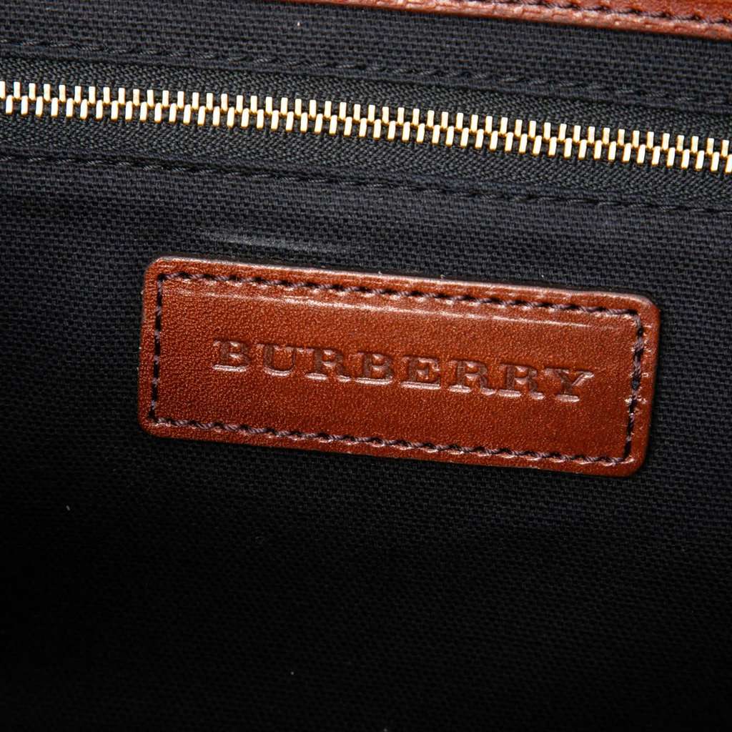 Burberry Leather and House Check Canvas Bridle Abbott Crossbody Brown Leather Very good - Box View
