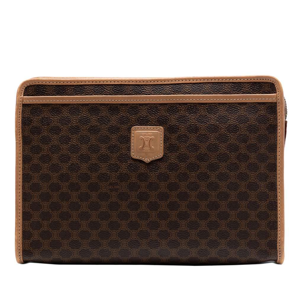 Celine Macadam Coated Canvas Clutch Brown Very good - Front View