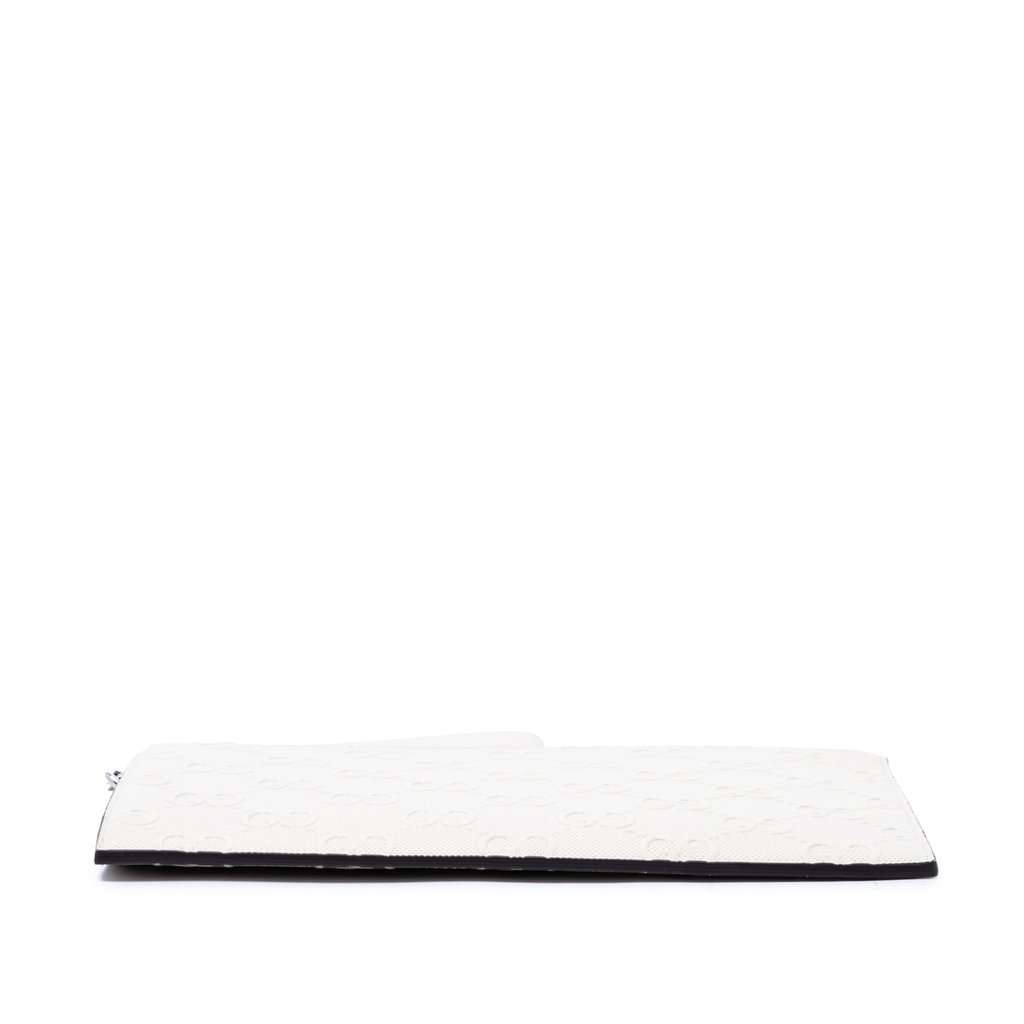 Gucci GG Embossed Perforated Calfskin Wristlet Clutch White Leather Very good - Inside View